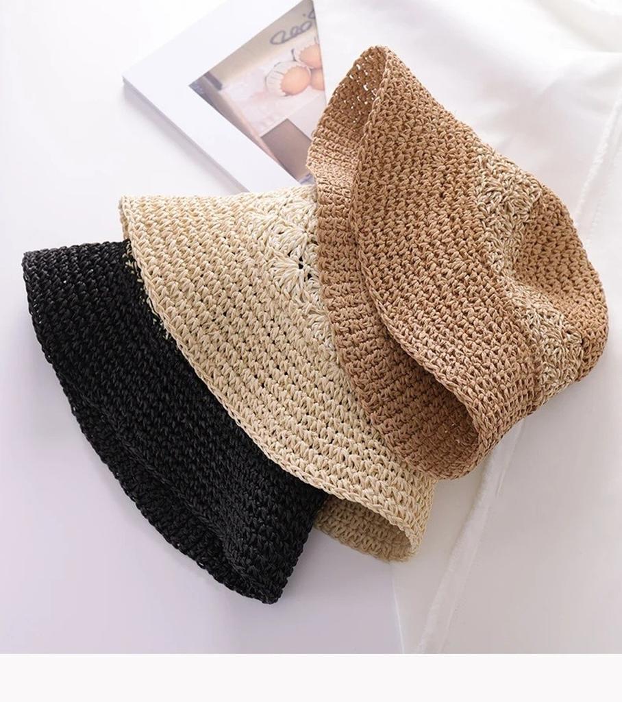 Large Brim Woven Hat Breathable Hollow Out Sun Protection Hat Sun Protection Foldable Bucket Hat Spring Summer Bucket Hats