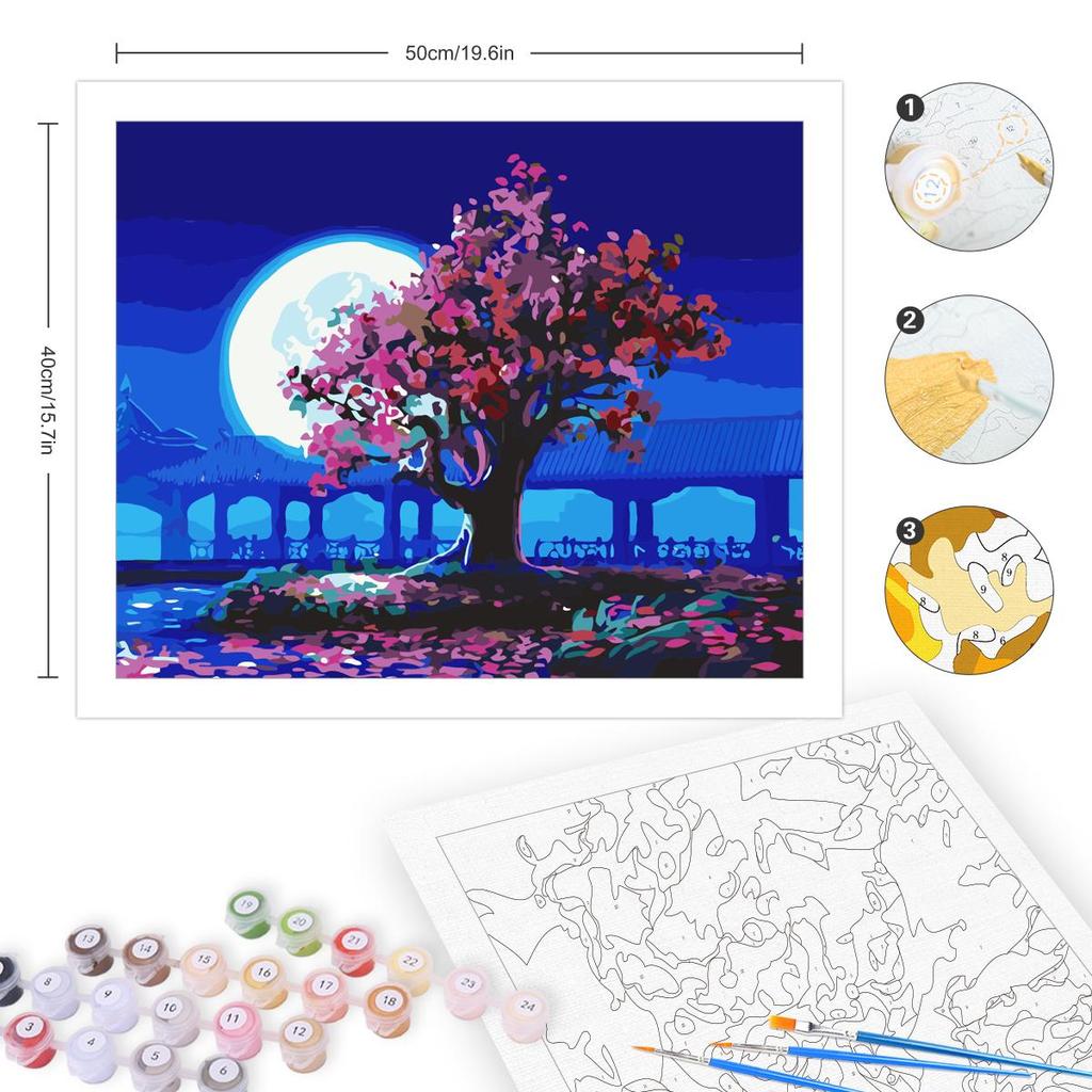 Rám kutilské malování podle čísel pro začátečnickou sadu Ukazatel stromu a měsíce podle čísel Krajina pro domácí nástěnné dekorace 40x50