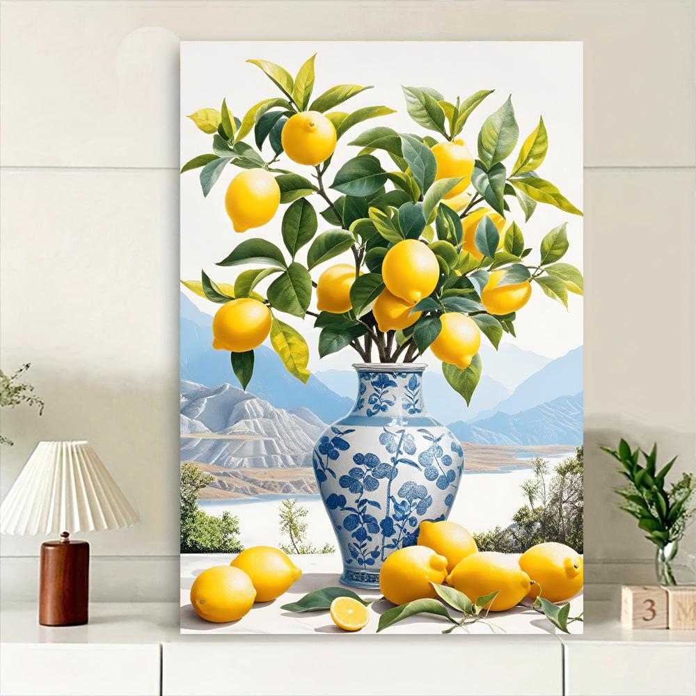 Modern Coastal Landscape Wall Art: Lemon Med Scenery Window Frame Design for Living Room & Bedroom