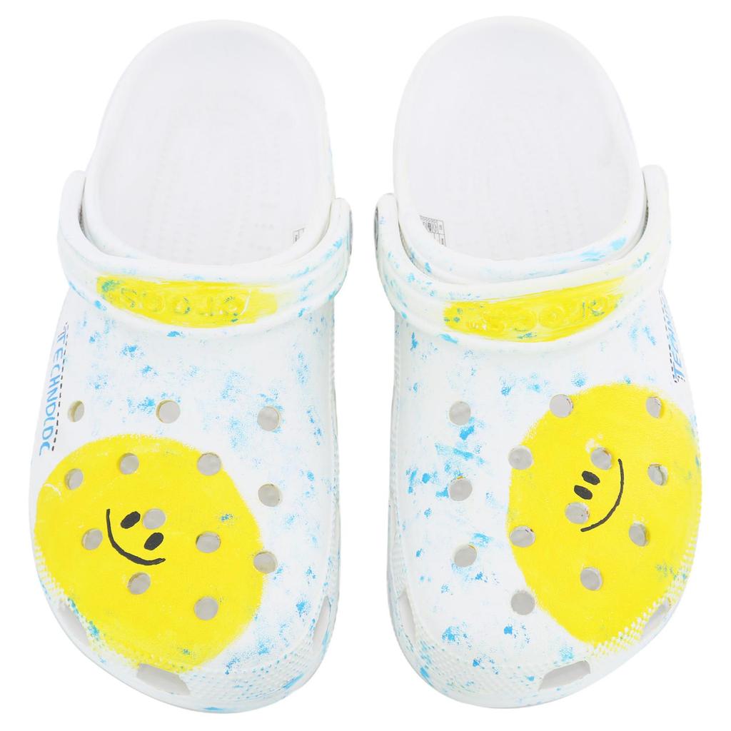 Crocs Classic clog Happy Long Live SDS Hand-Painted Ink Splash Graffiti Design Comfortable Versatile Hole Shoes Unisex White