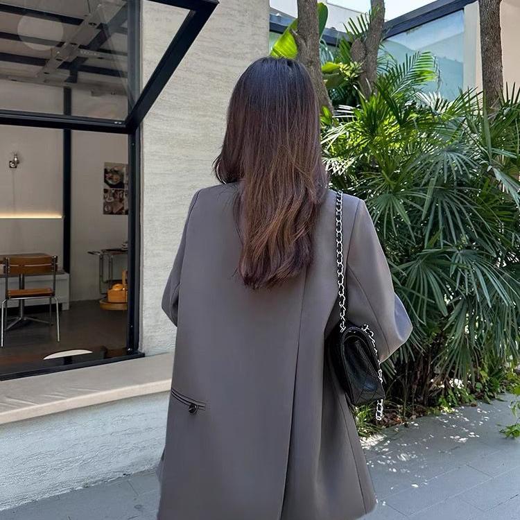 Fashionable Korean Style Loose Casual Suit Jacket with Slit for Women Coat