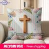 2D Easter Cross & Floral Decorative Pillow Cover Pattern Cushion Cover Suitable For Sofa Bedroom Car Pillow Cover