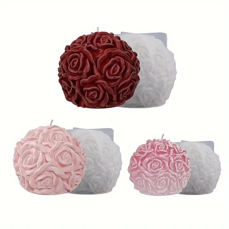 3 Sizes Rose Flower Ball Candle Silicone Mold Gypsum Aromatherapy Resin Soap Ice Mould Tools Valentine's Day Gift Home Decor