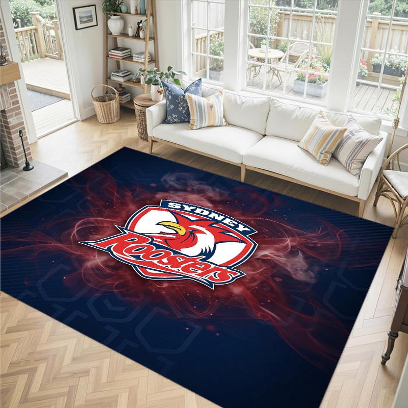 Sydney Roosters Design Kristall Samt Teppich Gemütlich Kein?Rutschfester Teppich mit Aufdruck für Schlafzimmer Wohnzimmer Eingang