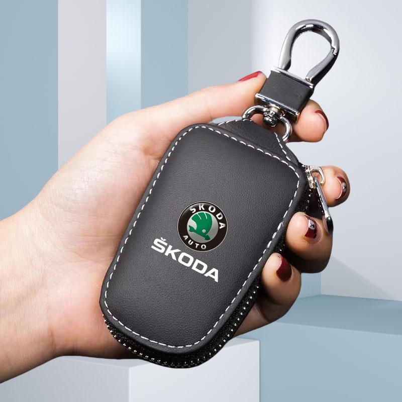 

Leather Car Remote Key Cover Keychain Case Bag Protector for Skoda VRS Octavia 2 3 Rapid Kodiaq Karoq Fabia Kamiq Superb чёрный