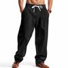 Men's Casual Relaxed Fit Linen Pants with Drawstring Waist Lightweight Breathable Summer Trousers for Beach & Everyday Wear