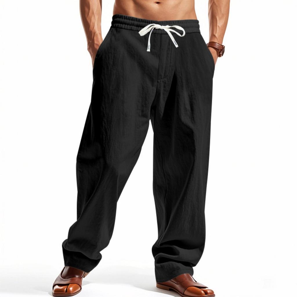 Men's Casual Relaxed Fit Linen Pants with Drawstring Waist Lightweight Breathable Summer Trousers for Beach & Everyday Wear