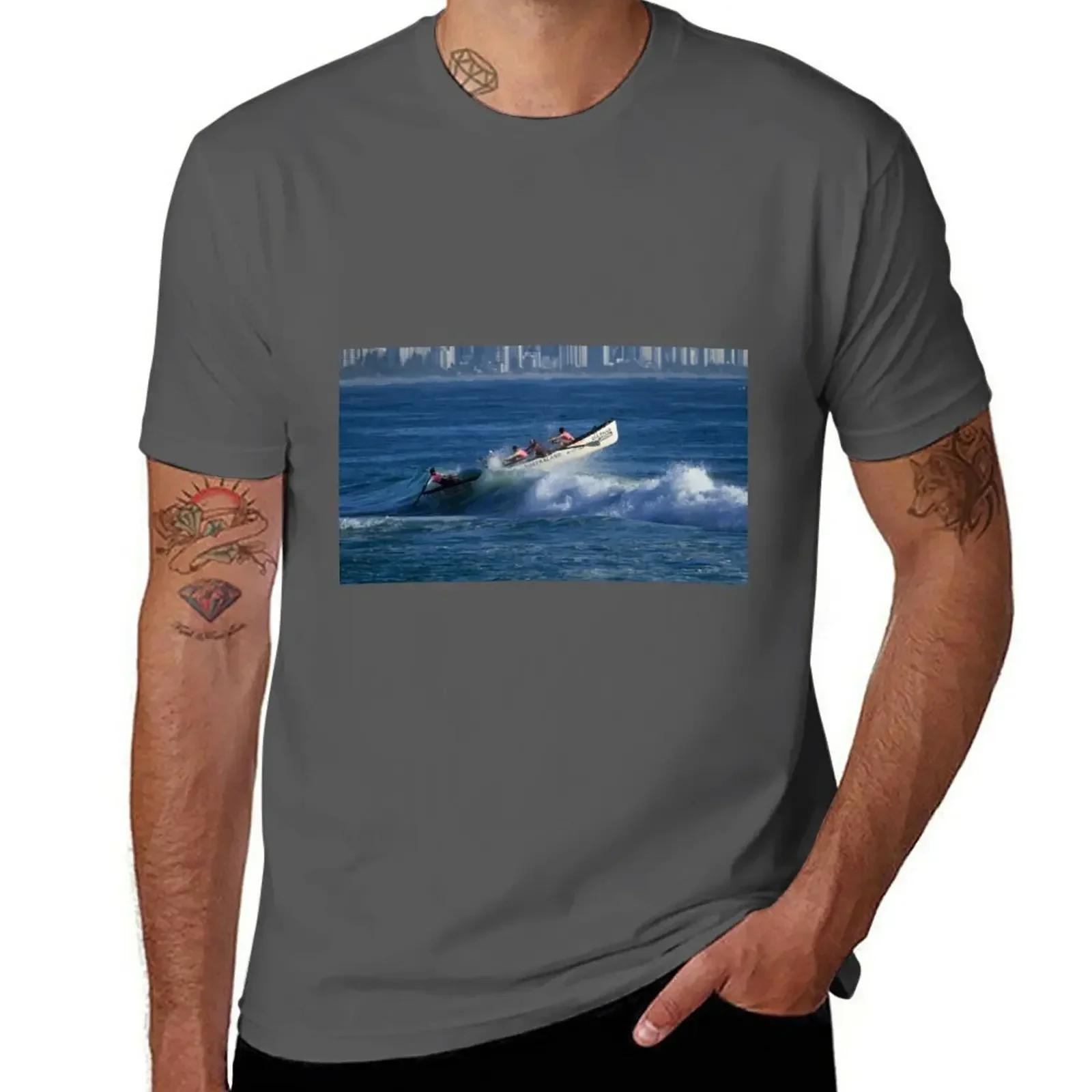 Burleigh Heads - Mowbray Park Surf Boat Crew In Action #1 T-Shirt vintage clothes graphics mens plain t shirts XXXXL