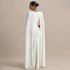 Women Coral Orange Round Neck Cape Sleeve Maxi Dress Plus Size Slim Fit Bodycon Elegant Formal Evening Prom Party Wedding Guest Gown