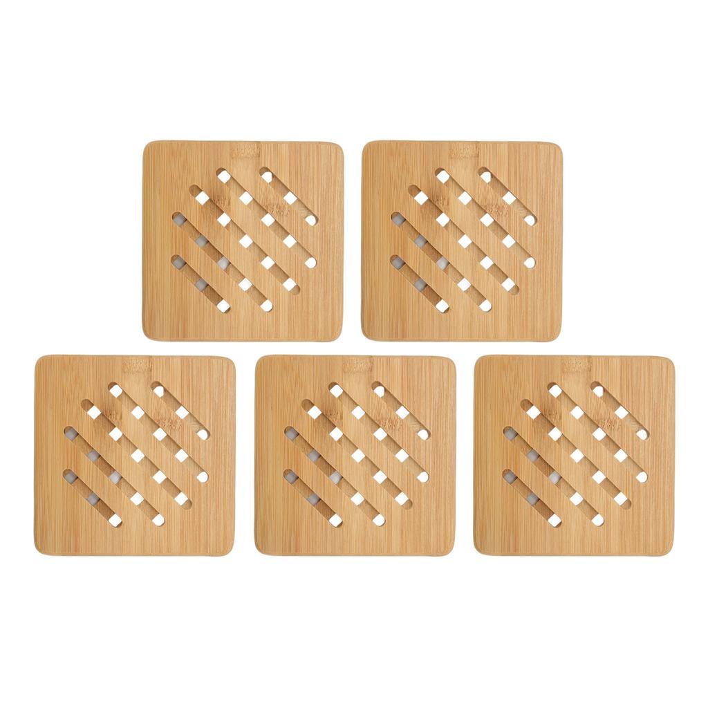 5 Pcs Bamboo Hot Pad Table Mat Bamboo Trivet Pot Mat Heat Resistance for Hot Dishes Pot Bowl Teapot Quadrate 15CM