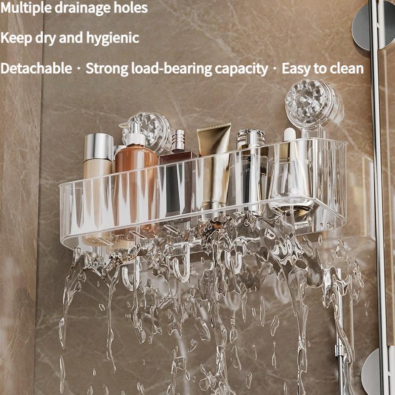 1PC Suction Cup Non-punching Rack Toilet Bathroom Wall-mounted with Hook Storage Rack Toiletries Storage Box