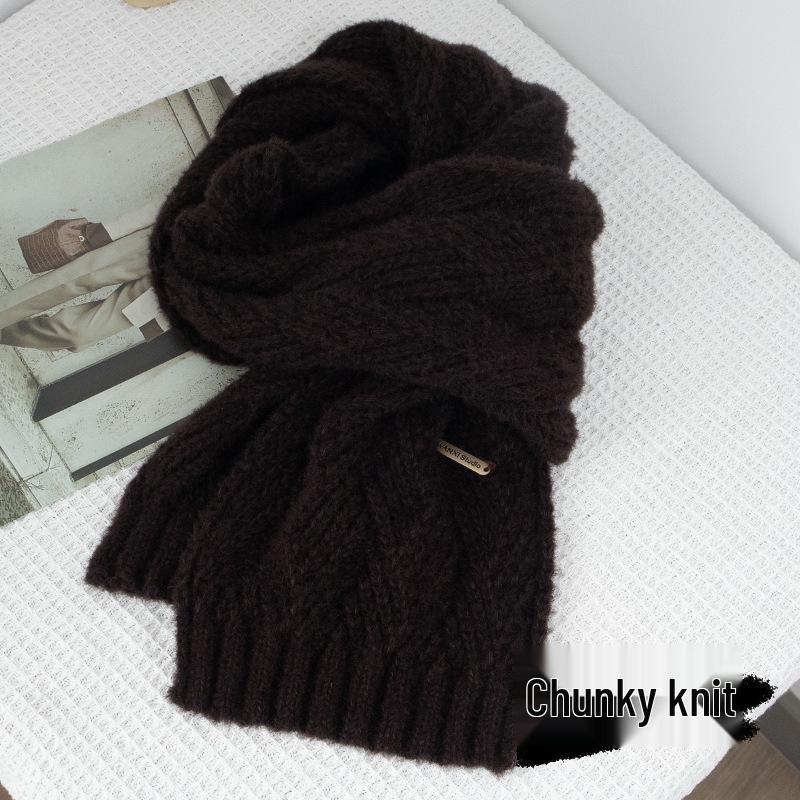 Korean-Style Cozy Knit Scarf- Solid, No Tassels, Autumn/Winter