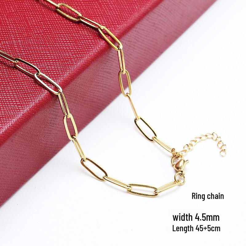 18K Gold Stainless Steel Electroplated Necklace with Round Bead and Lips Chain for DIY Jewelry.