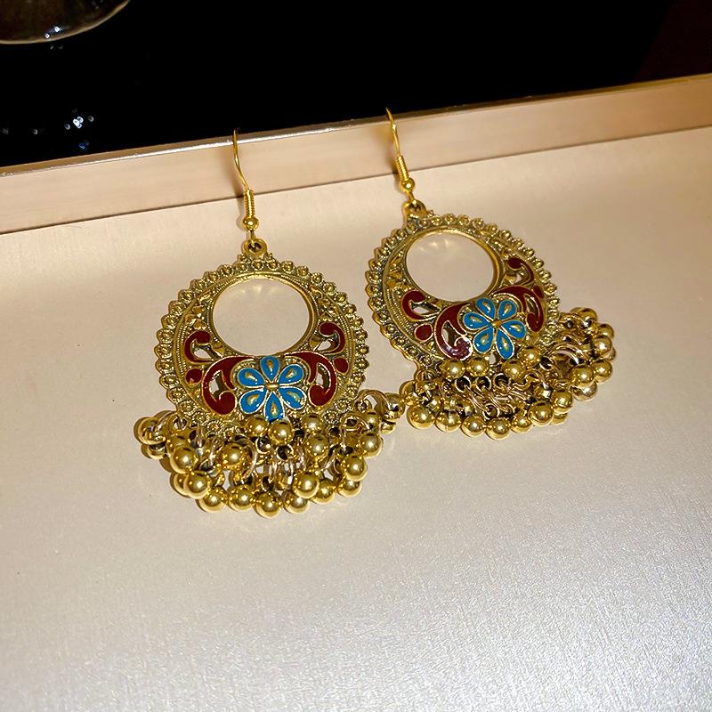 GemChic Women's New Vintage Hollow Round Tassel Fringe Earrings Ethnic Fashion Stud Earrings Birthday Christmas Jewelry Gift
