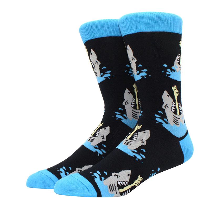1 Pair Men's Fun Hip Hop Skateboard Beer Happy Art Print Mid Socks, EU38-46