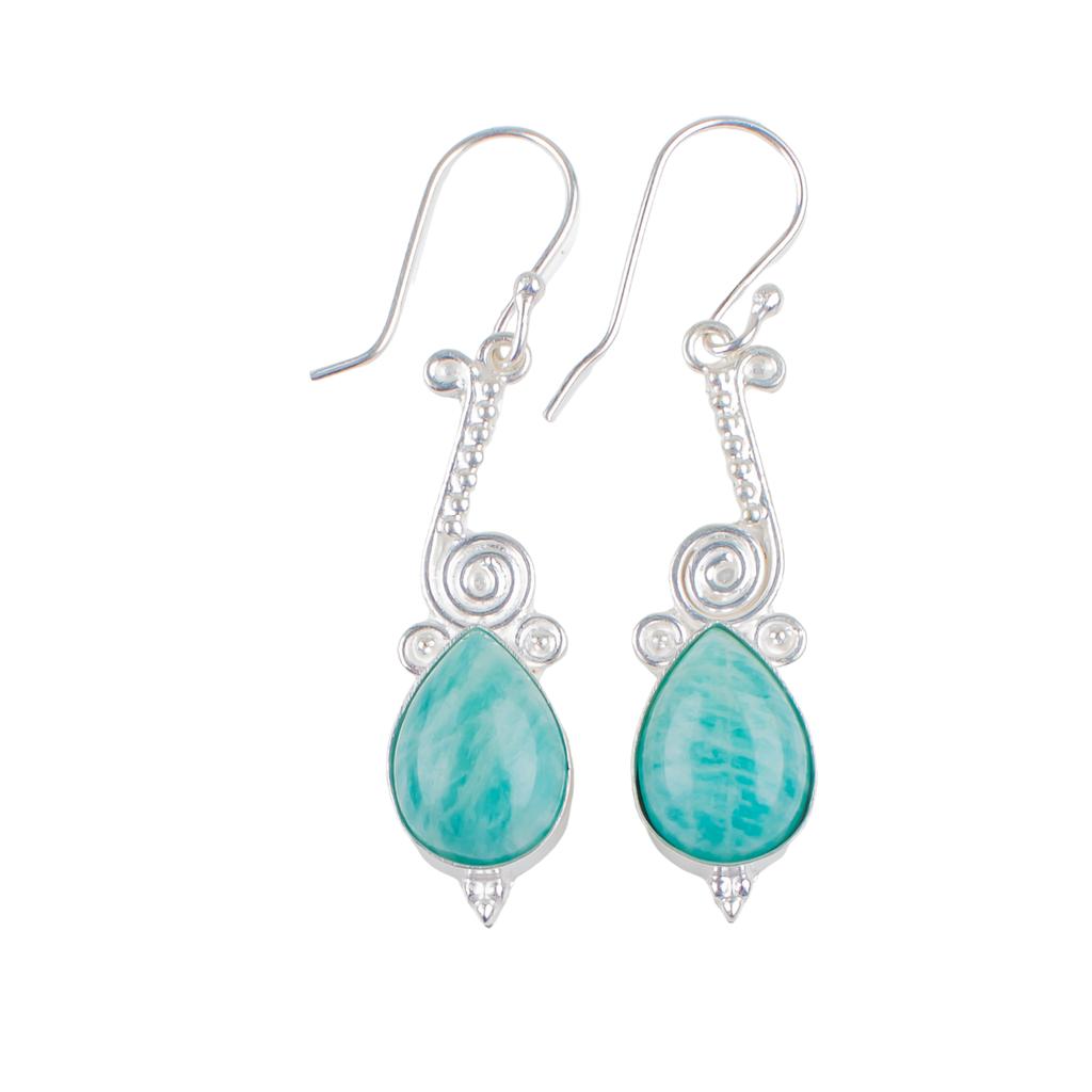 Natural Amazonite Gemstone 925 Sterling Sivler Handmade Jewelry Earrings For Mom EE-37-23