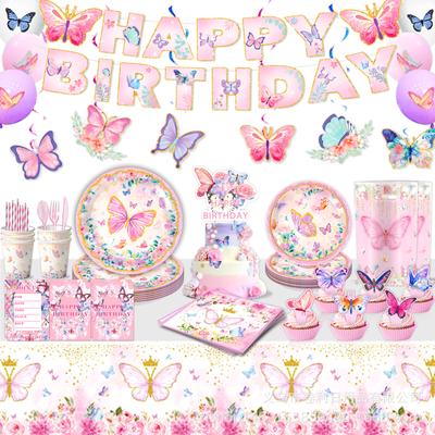 Butterfly Theme Party Supplies Party Decoration Windshield Flag Disposable Tableware Paper Plate Paper Cup