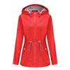 Red Waterproof Hooded Jacket Women Fashion Casual Coat Waist Drawstring Tie Zipper Switch Blue Green Yellow Black Windbreaker