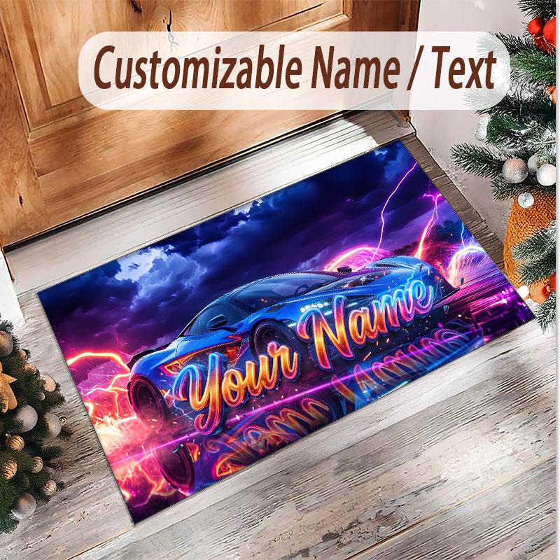 Auto-Rennsport-Thema Weicher Kristall-Samt Teppich Benutzerdefinierter Name & Text Druck Rutschfester Boden Teppich für Schlafzimmer Wohnzimmer