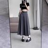 Women's High Waist Gray Pleated Suit A-line Midi Skirt With Free Belt Petite Friendly Slimming Long Skirt 2025 Fall Casual Office Bottomwear
