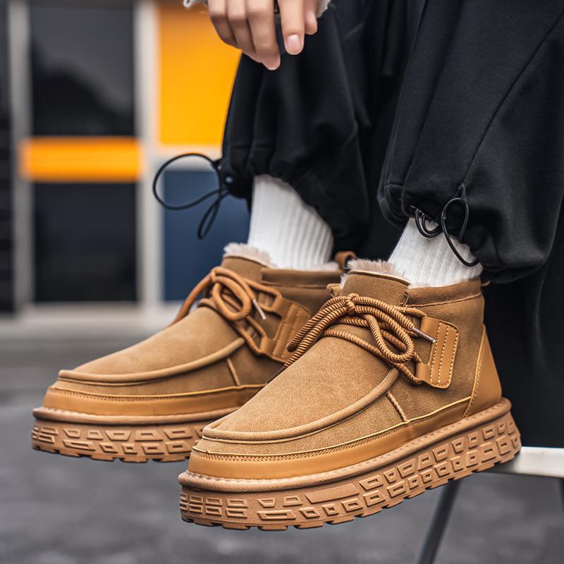Cotton shoes new autumn and winter fleece warm mid-top shoes large size snow boots thickened casual fleece