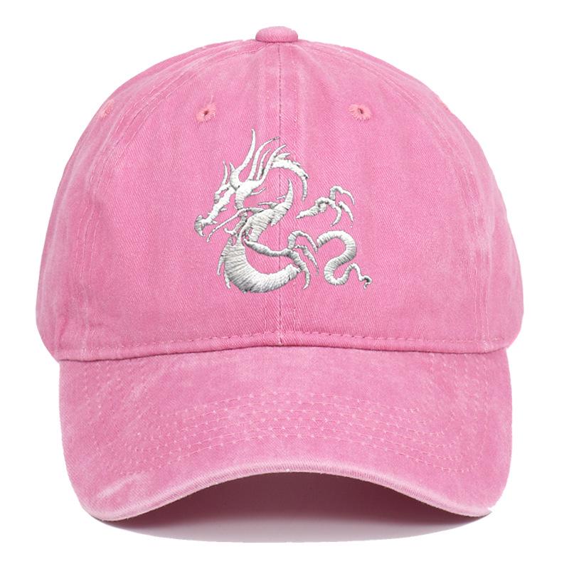 European Dragon Embroidery Vintage Washed Cotton Baseball Cap