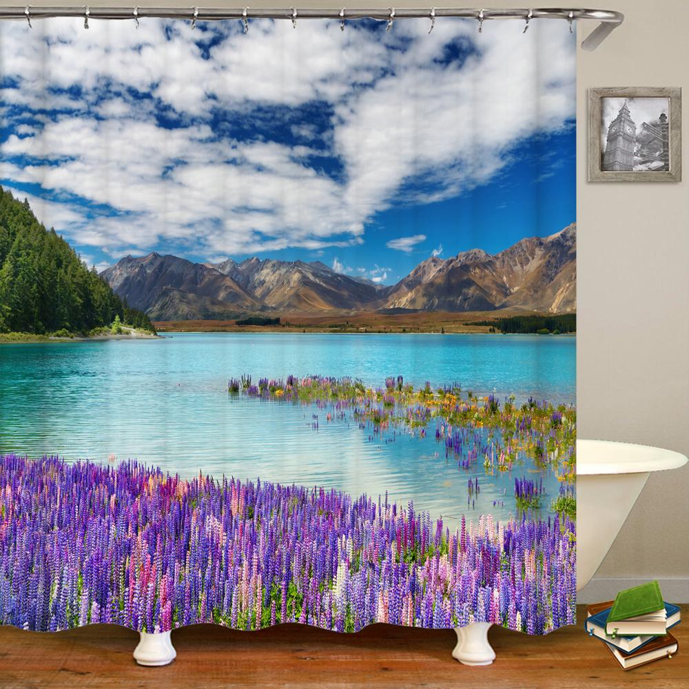 3D Shower Curtain Nature Forest Waterfall Landscape Bathroom Curtains Waterproof Fabric With Hooks Home Decoration Bath Curtain