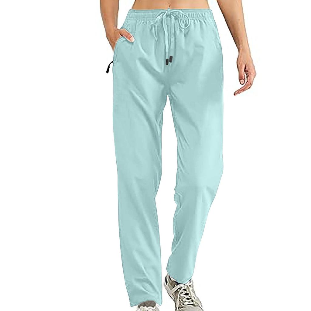 Pantaloni da Donna Elasticizzati a Vita Alta Vestibilità Casual Gamba Larga Lunghi Pantaloni con Tasche