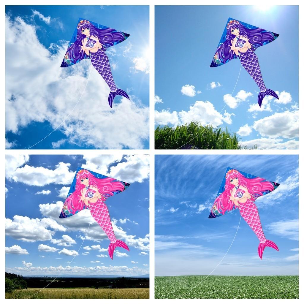 Weifang Hongyun Kite Children Cartoon Mermaid Kite New Triangle Light Breeze Flying Girl Goldfish Swallow 1.6m Mermaid [pink]
