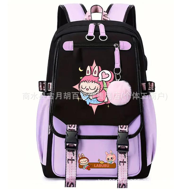 School Bag Printed Backpack USB Port Anime Cartoon Student Large Capacity Canvas Bag