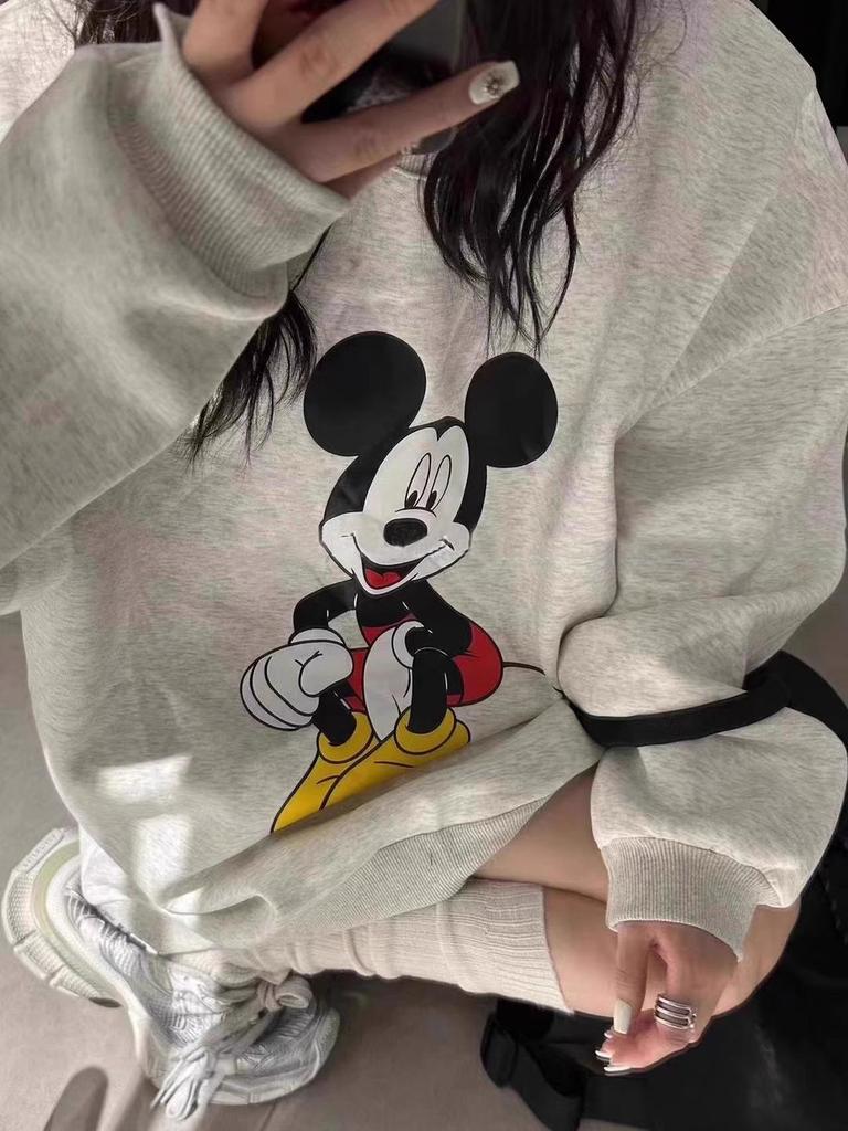 Heavyweight 2024 Mickey Mouse Print Hoodie - 320g Cotton/420g Silver Fox Fleece