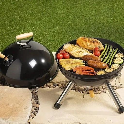 Grill Kopułowy Ogrodowy Zamykany Gril Z Pokrywką Węglowy Brykiet Okrągły