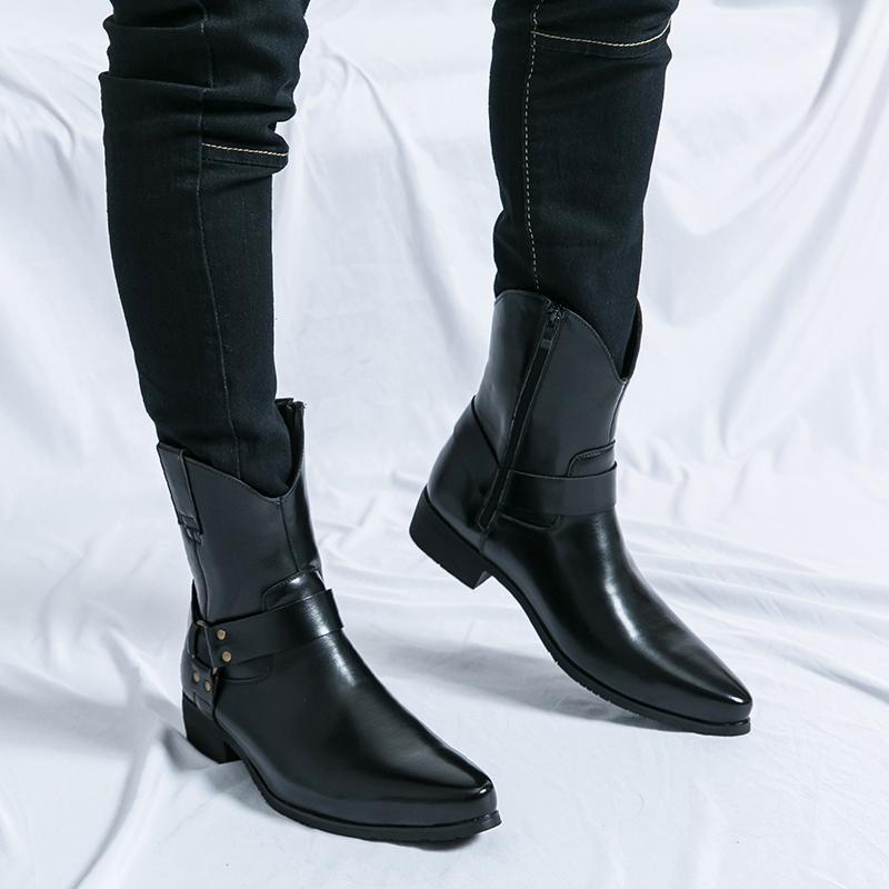 Men's Western Style Cowboy Boots - Pointed Toe, High-Top Leather Martin Boots