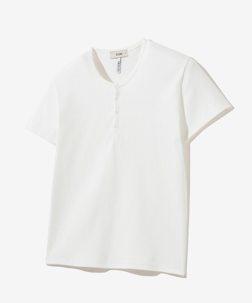 ECORR [Ecr X Mergo] Ribbed Round Henley Neck Short Sleeve T-Shirt : 4 Colors