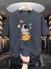 Men's summer 100% cotton fashionable casual loose sports Cartoon Astronaut Planet Pattern round neck short sleeved T-shirt top