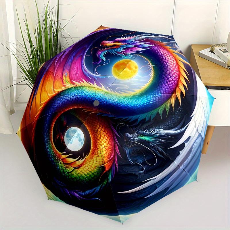 

Colorful Dragon Yin Yang Symbol Wall Art Print Poster Umbrella, Cute Umbrella with Cute Design, Portable 3-Fold Compact Umbrella for Men & Women, Vale