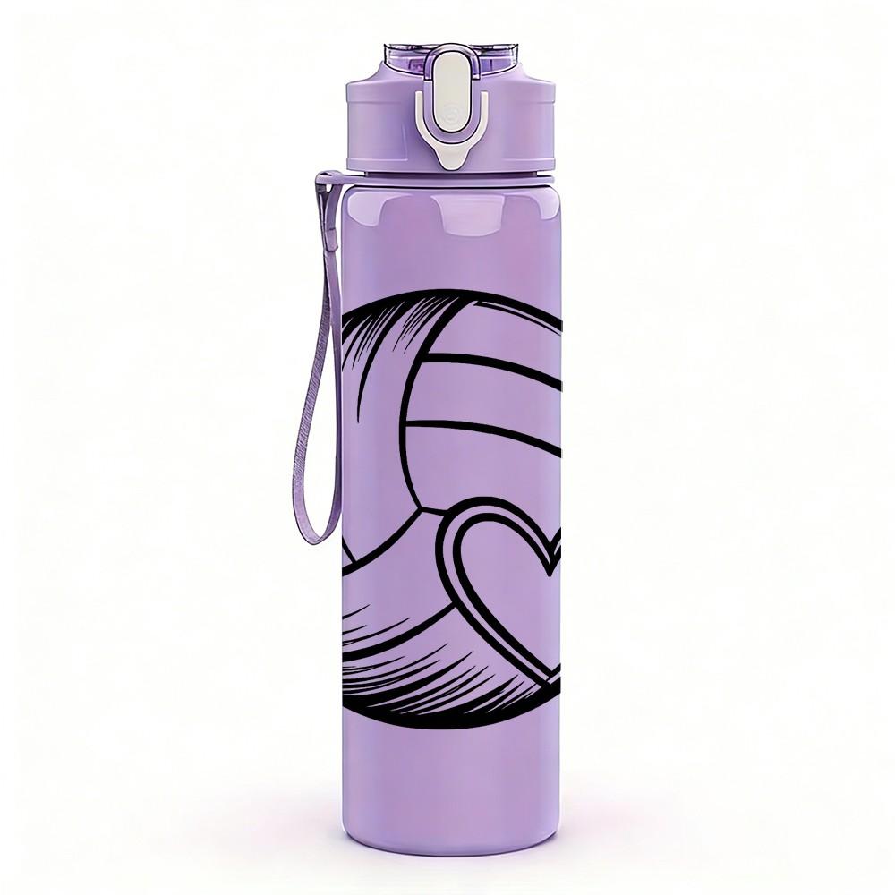 1PC Volleyball Heart Sport Print 750ml Color Plastic Sports Water Bottle Leakproof Flip Straw Lid Suitable for Sports Office Home Use