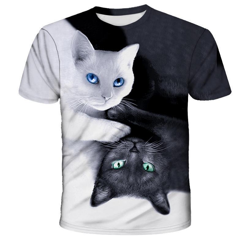 Short Sleeve Crew Neck T-Shirt 3D Digital Printing Summer New Fashion Versatile Men Animal Wolf Cat