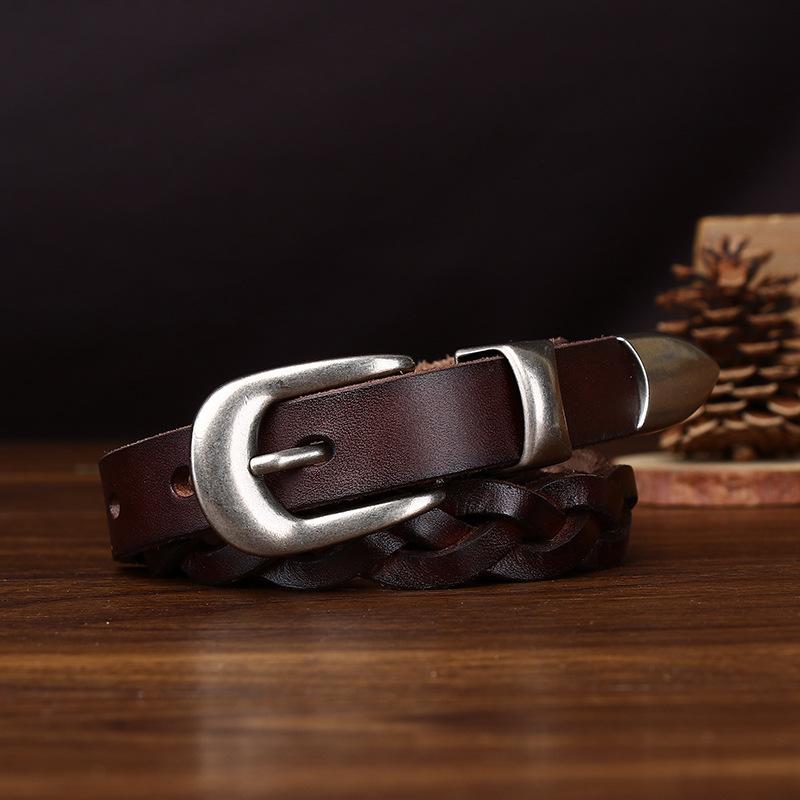 Genuine Leather Hand-Woven Belt Women'S Trend Versatile Personality Retro First Layer Cowhide Jeans Belt Waist Skirt