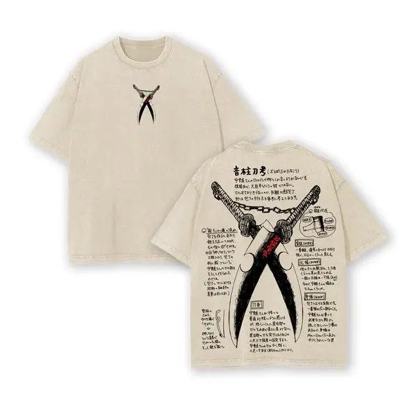 Demon Slayer Nezuko Kamado Blood Splatter Dual Print Vintage Washed Oversized Anime Streetwear Women And Men T-Shirt