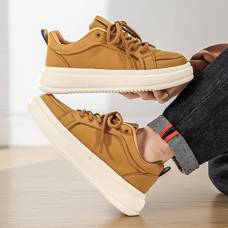 Autumn and winter solid color low-top board shoes, leather platform shoes, light casual shoes