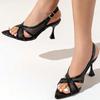 Fashion Mesh Pointed Toe Thin High Heel Women Sandals Fashion Patent Leather Buckle Strap Large Size Women Shoes Sexy Banquet Party Shoe