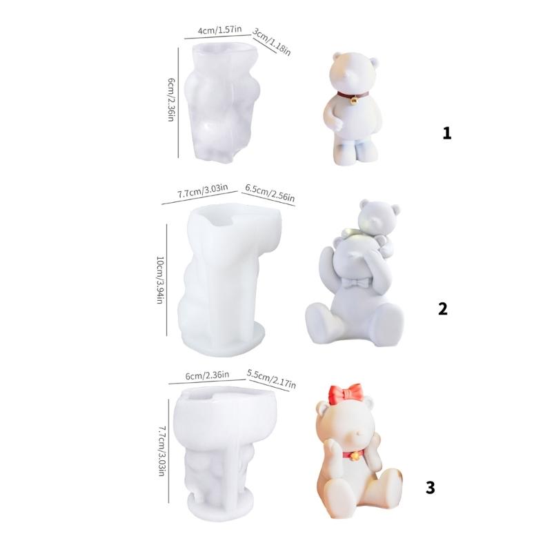 Multipurpose Adorable 3D Bear Sturdy Silicone Mold Portable for Resin Craft and Gypsum Figurines Home Decoration