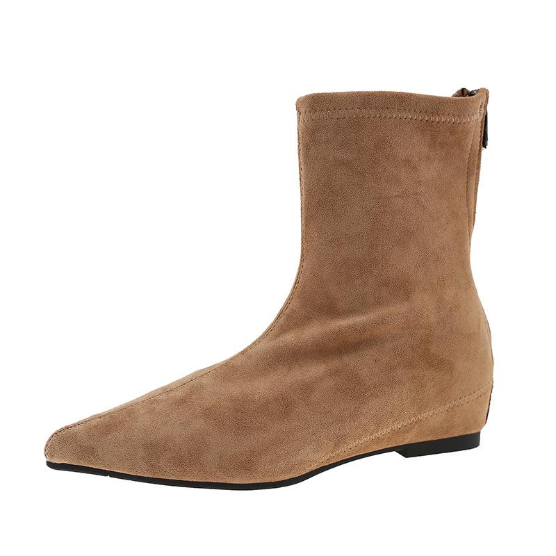 2025 New Inner Heightening Retro Suede Low Heel Short Tube Thin Boots Women Pointed Short Boots Women Martin Boots Internet Celebrities