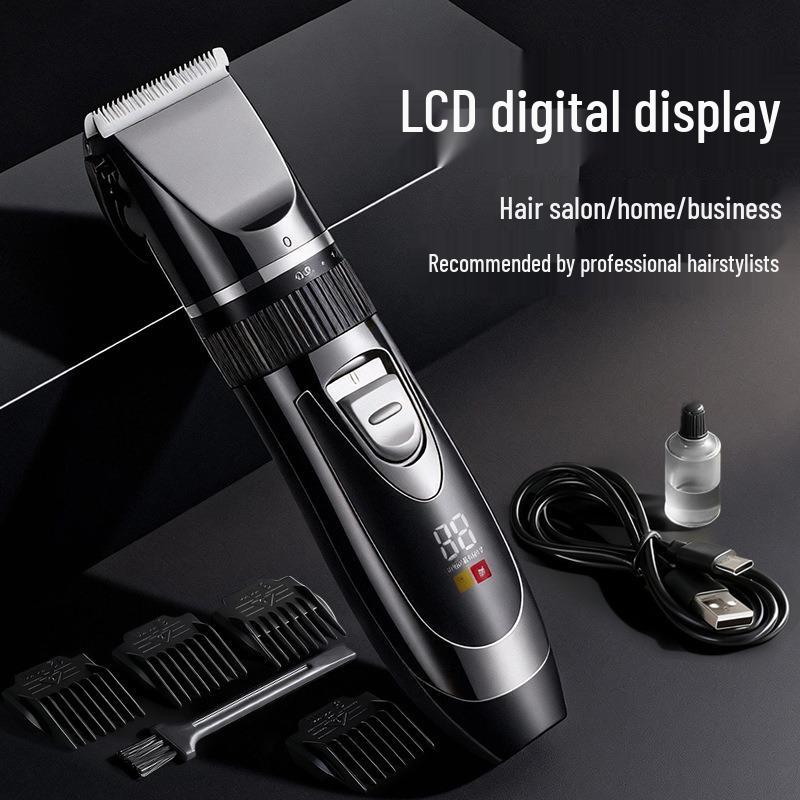 Rechargeable Professional LCD Hair Clipper Set with Digital Display for Salon and Bald Head Shaving