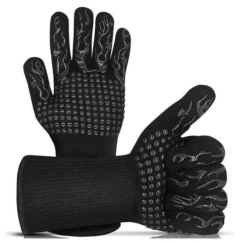 Guantes de barbacoa engrosados, guantes para horno de alta temperatura, resistentes al fuego de 500 a 800 grados, guantes para barbacoa con aislamiento térmico para microondas