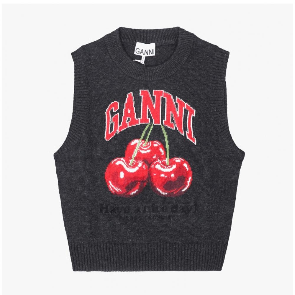 Ganni Women Knit Cherry Logo Wool Mix Vest A1070264