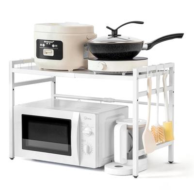 SumDepot Extendable Microwave Rack, Kitchen Storage, Adjustable Width 35-65cm, Oven Rack, Toaster Rack, Cupboard, Easy Assembly, White, Stylish
