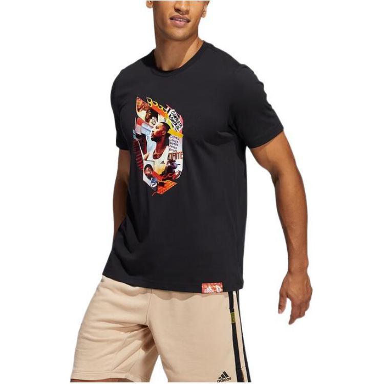 Adidas Dame Abstract T Lillard Basketball Character Print Short Sleeve T-Shirt Men Tops Black GH6718