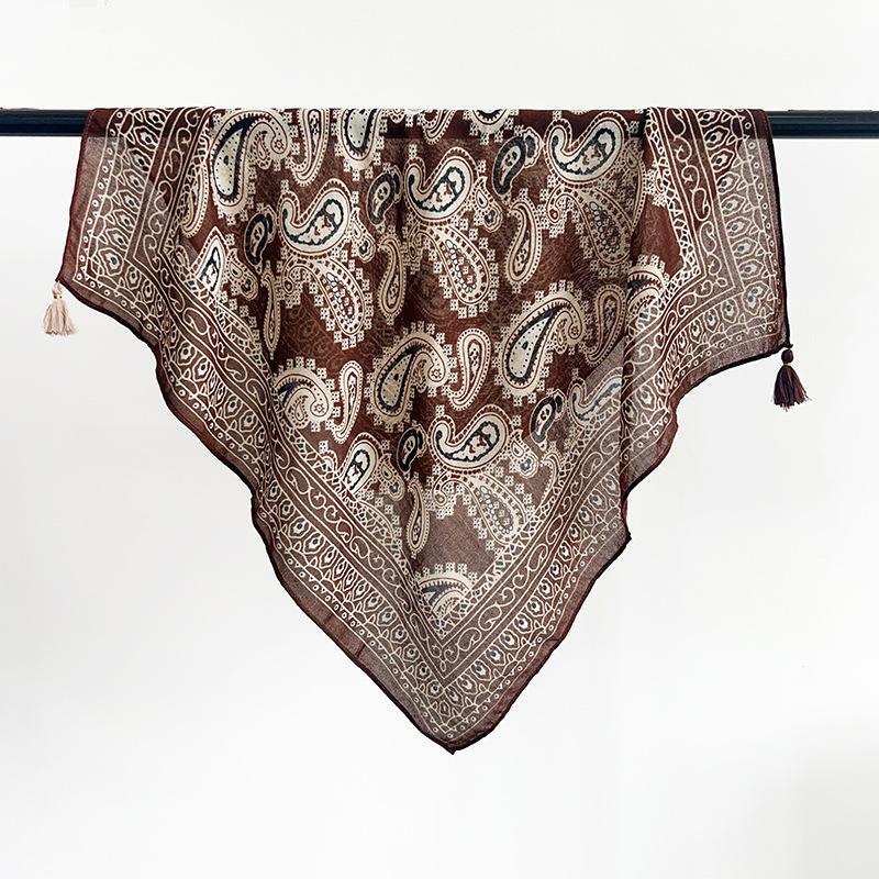 Premium light luxury Korean design cotton and linen small square scarf silk scarf women's cashew nut ethnic style versatile shawl outer scarf